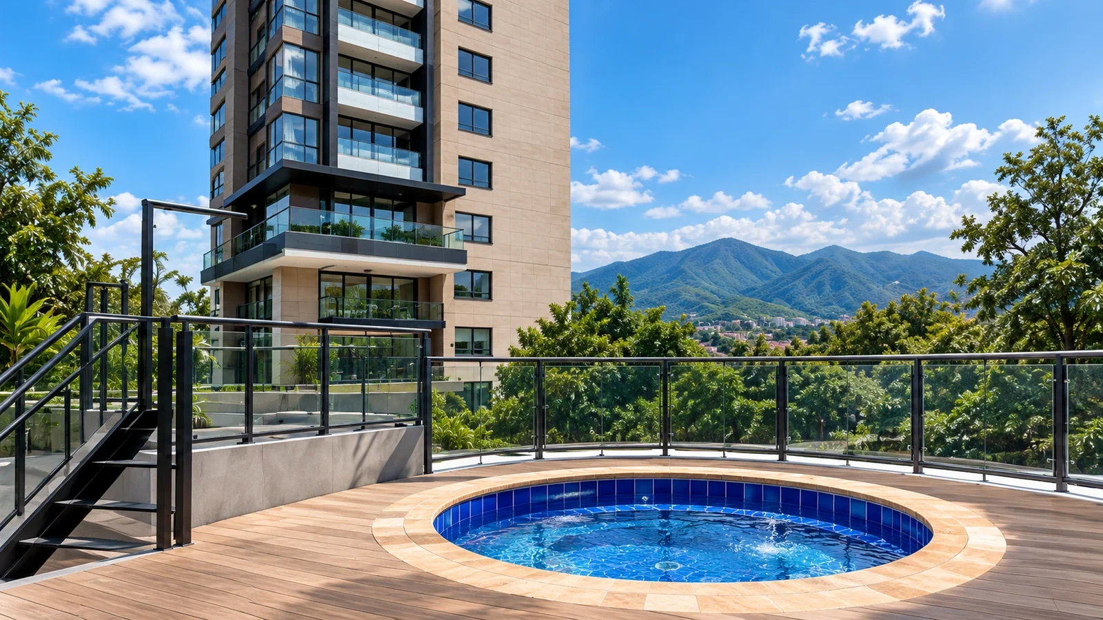 Terraza y apartamentos de Central Park con vista a las montañas